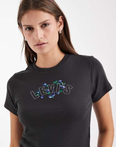 Levi's baby T-shirt met grafische print en strass in zwart - view 1