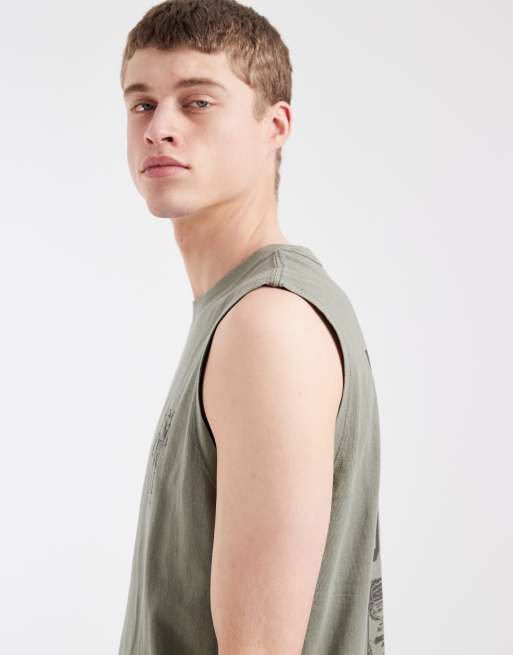 Levi's back logo graphic tank in khaki, 4 of 5