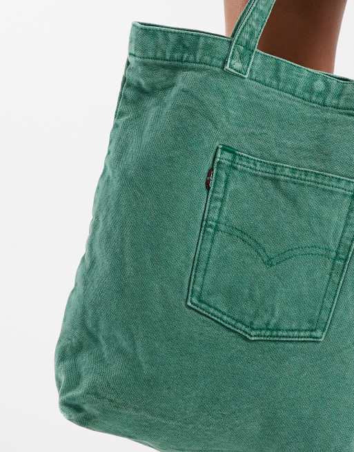 Levi's back pocket denim tote bag in green, 4 of 4