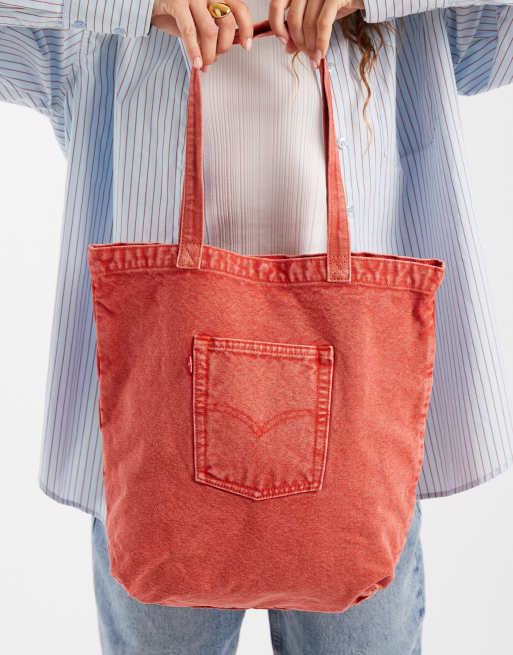 Levi's back pocket denim tote bag in red, 3 of 4