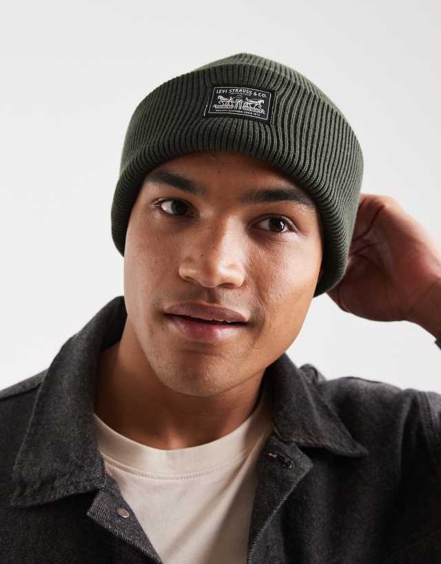 Levi's backpatch knit beanie in olive green | ASOS