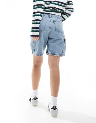 Levi's baggy cargo denim shorts in mid blue