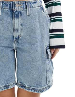 Levi's baggy cargo denim shorts in mid blue