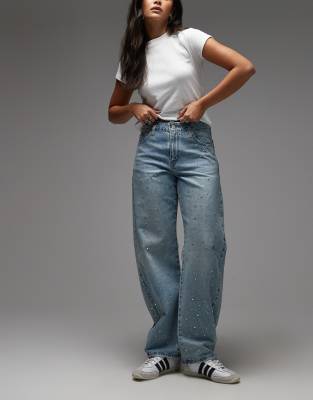 Levi's Levi's baggy dad barrel embellished jeans in mid blue