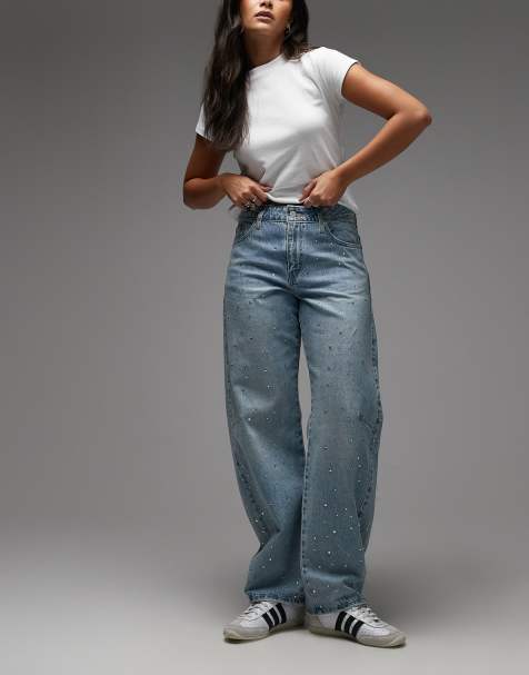 Levi's - Baggy dad jeans met ballonpijpen en versiering in middenblauw - view 1