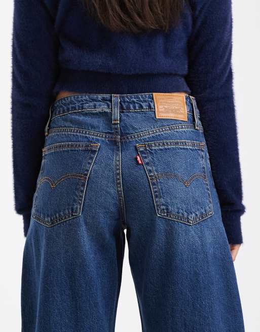 Levi's - Baggy dad jeans met wijde ronde pijpen in middenblauw , 4 van 5