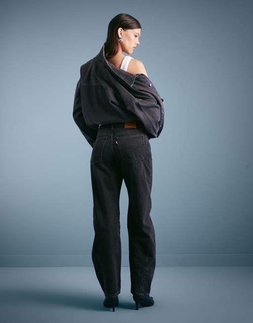 Levi's - Baggy dad jeans met wijde ronde pijpen in zwart , 2 van 5