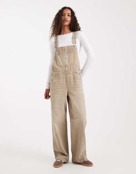 Levi's baggy denim dungarees in stone - view 1