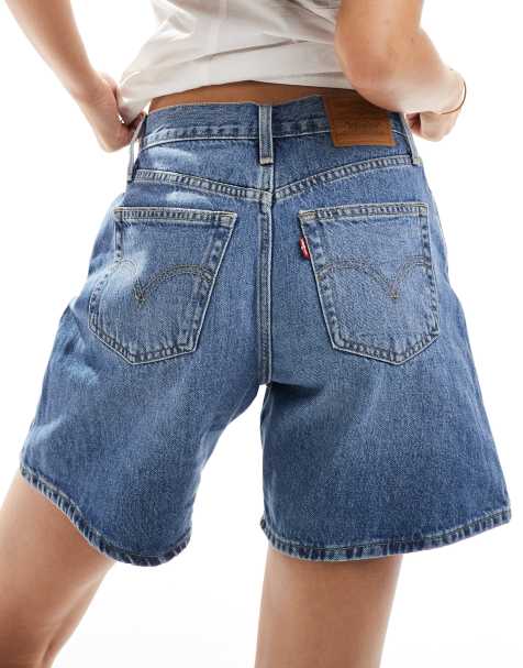 Levi's - Baggy denim short met hoge taille in middenblauw - view 1