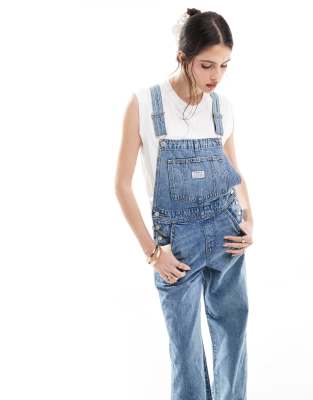 Levi's baggy fit denim dungarees in light blue