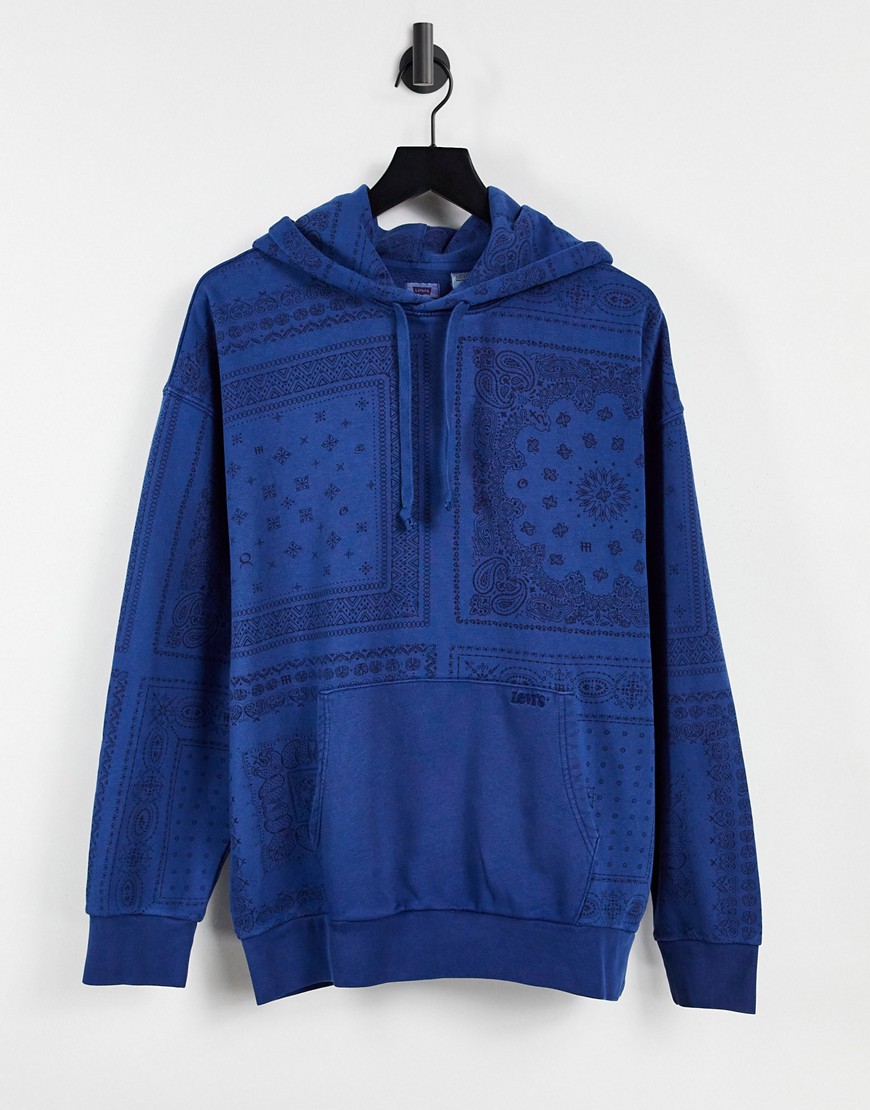 Levi's bandana oversized fit hoodie in bandana print garment dyed estate blues