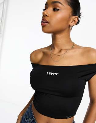 Levi's bardot crop top in black with logo