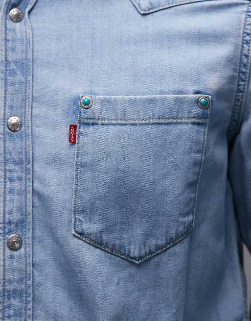 Levi's - Barstow - Camicia di jeans stile western lavaggio chiaro con rivetti sul retro, 4 di 5