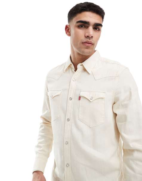 Levi's - Barstow - Ecrufarvet westernskjorte i denim i regular fit - view 1