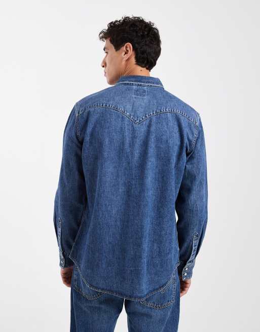 Levi's - Barstow - Mellemblå denimskjorte i westerndesign, 3 af 5