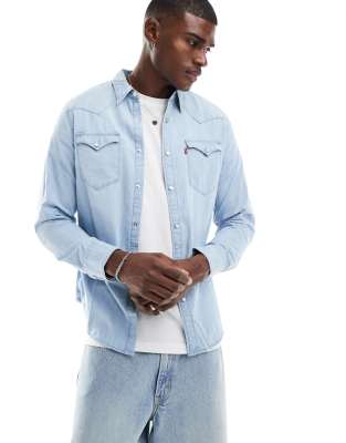 Levi's Levi's Barstow western chambray denim shirt regular fit in light wash-Blue