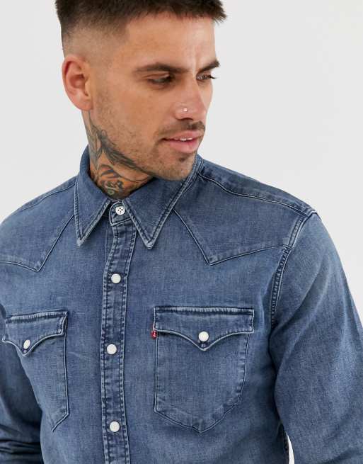 Levi's barstow western denim shirt deals indigo