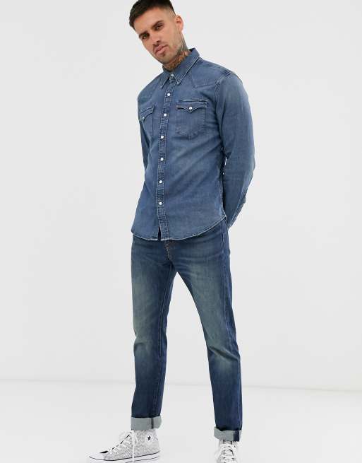 Men's Western Shirts in Indigo Mid Wash