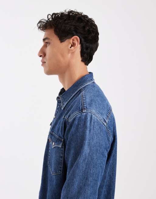 Levi's Barstow western denim shirt in mid blue, 4 of 5