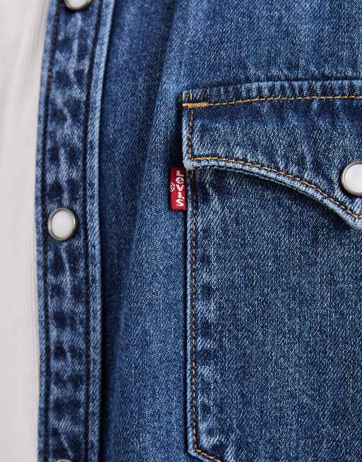 Levi's Barstow western denim shirt in mid blue, 5 of 5