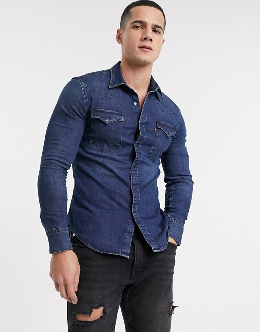 Levi's barstow western slim fit denim shirt in modern stretch dark worn