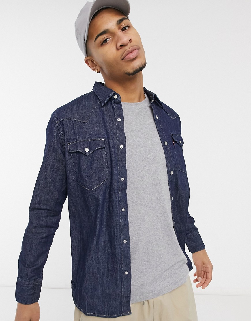 Levi's barstow western standard denim shirt in rinse marbled blue-Blues