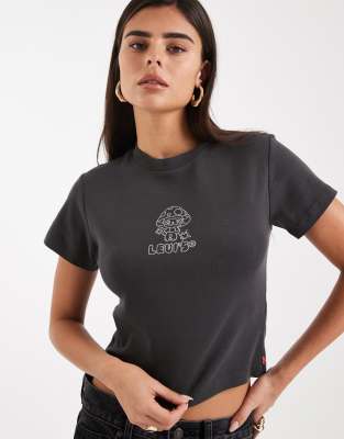 Levi's - Basic-T-Shirt in Schwarz mit Pilz-und Logo-Grafikprint