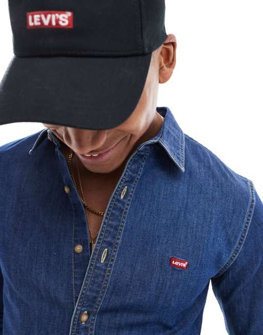 Levi s Battery batwing logo slim fit chambray denim shirt in mid blue ASOS