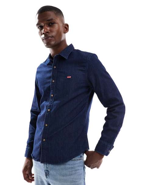 Levi's battery batwing logo slim fit denim shirt in dark wash - view 1