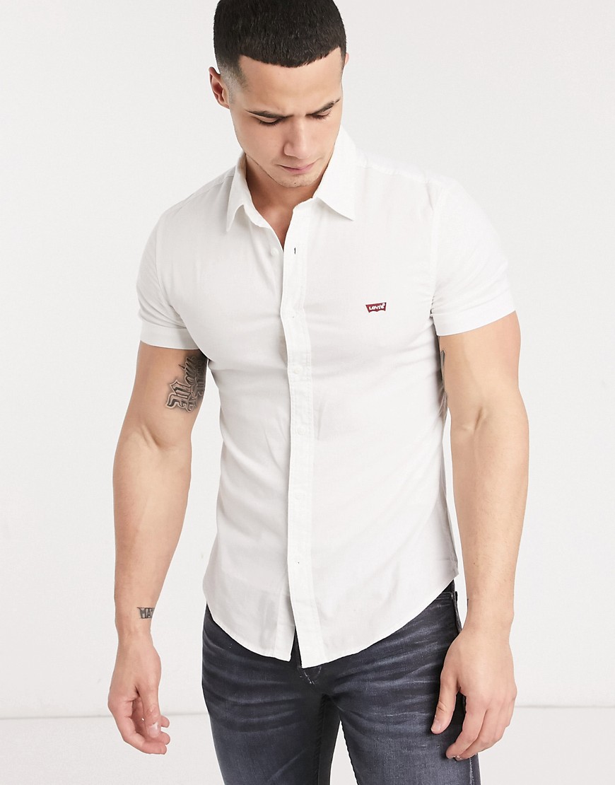 Levi's - Battery - Camicia Oxford a maniche corte bianca slim con logo batwing-Bianco