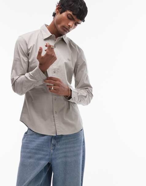 Levi's - Battery - Grå poplin-skjorte med stretch og logo i slim fit - view 1