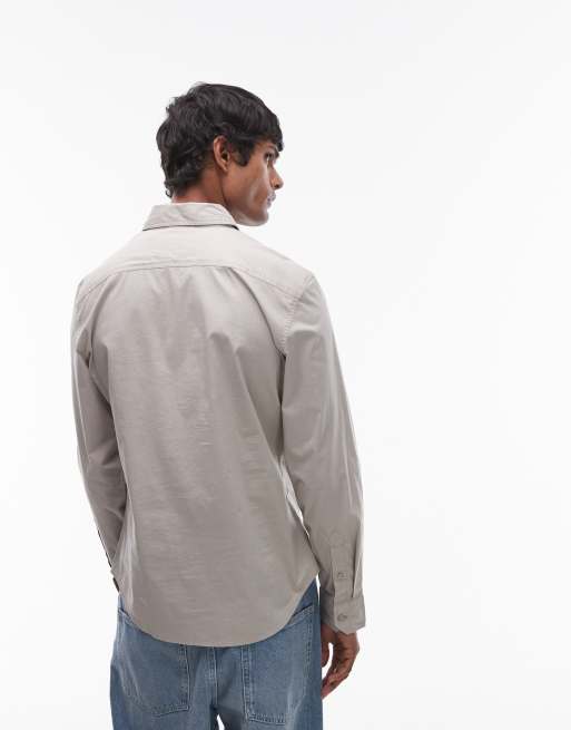Levi's battery logo slim fit stretch poplin shirt in grey, 4 of 4