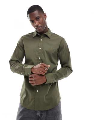 Levi's - Battery - Poplin overhemd met knoopsluiting en ton-sur-ton vleermuislogo in olijfgroen