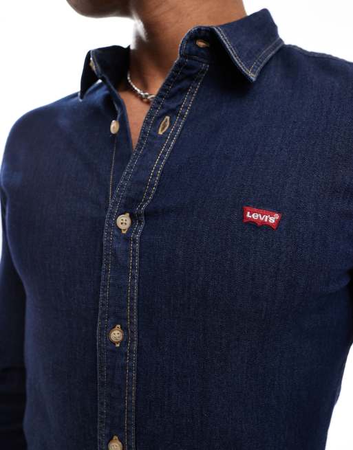 Levi's – Battery – Schmal geschnittenes Chambray-Jeanshemd in Marineblau mit Fledermauslogo, 2 von 4