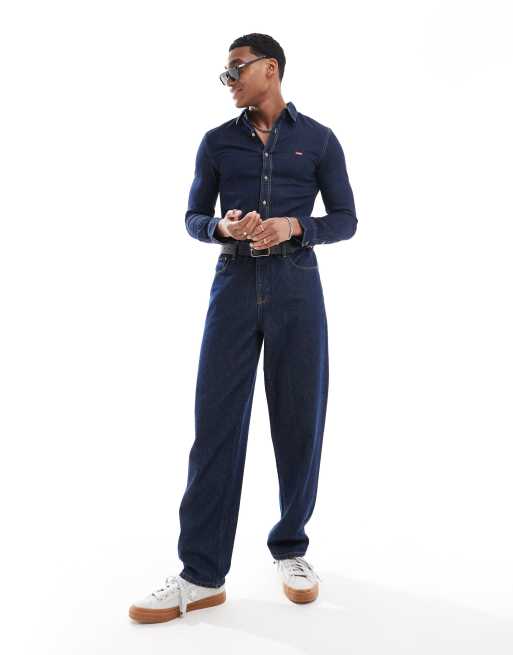 Levi's – Battery – Schmal geschnittenes Chambray-Jeanshemd in Marineblau mit Fledermauslogo, 3 von 4
