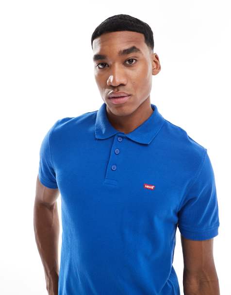 Levi's batwing logo slim fit pique polo in mid blue - view 1