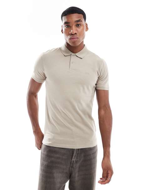 Levi's batwing logo slim fit slub jersey polo in beige - view 1