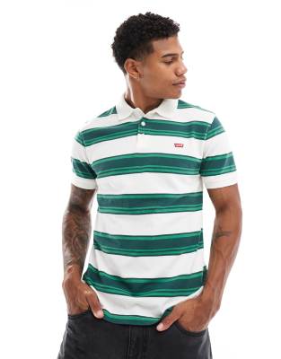 batwing logo stripe pique polo in green