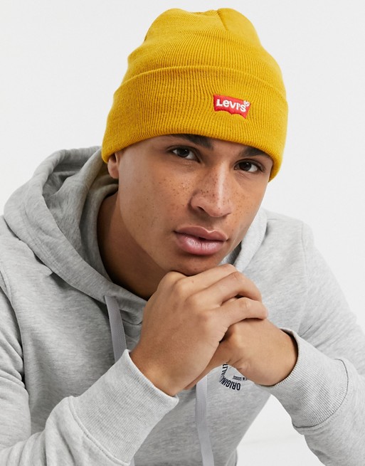 Levi's beanie in yellow with small batwing logo