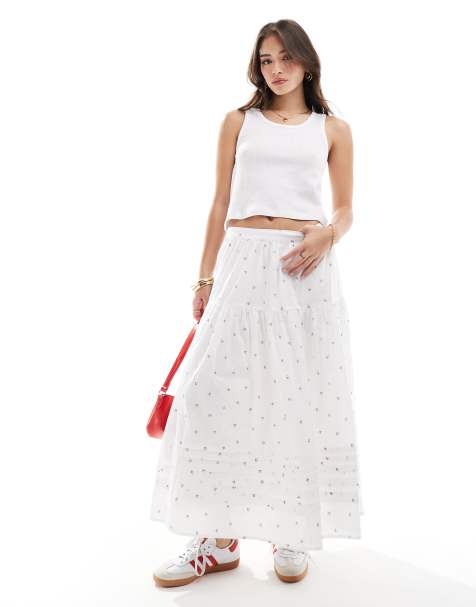 Levi's becca tiered floral print skirt in white - view 1