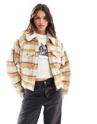 Levi's - Beige Jacke aus Wollmix im Stil der 90er mit durchgehendem Reißverschluss und Karomuster-Neutral