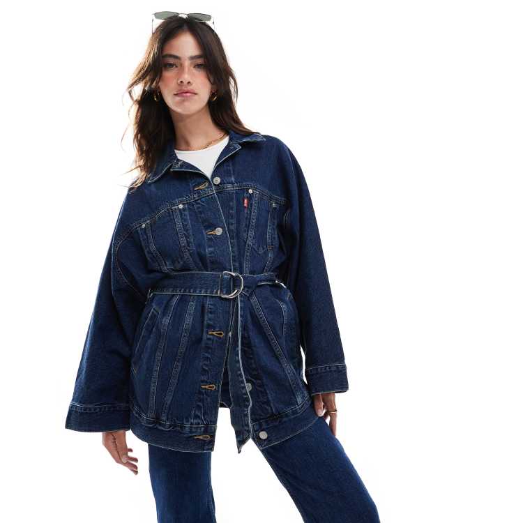 Levi s belted Dolman oversized denim trucker Space jacket in dark blue ClassicfuncenterShops Roberto Cavalli T Shirt mit abstraktem Print WeiB