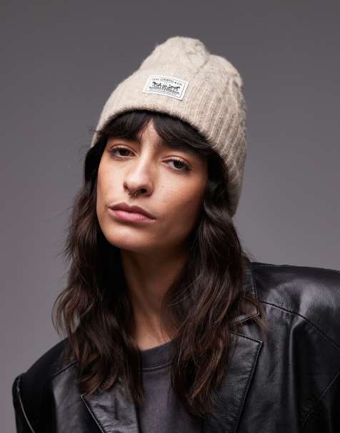 Levi's - Berretto in maglia a coste marrone chiaro con etichetta del logo - view 1