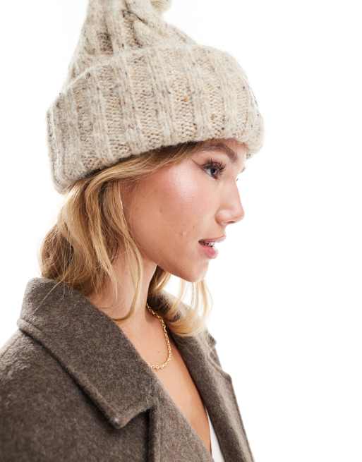 Levi's Berretto in maglia a trecce beige puntinato con logo