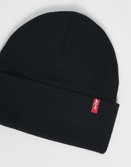 Levi's - Berretto nero con risvolto e logo rosso, 3 di 4
