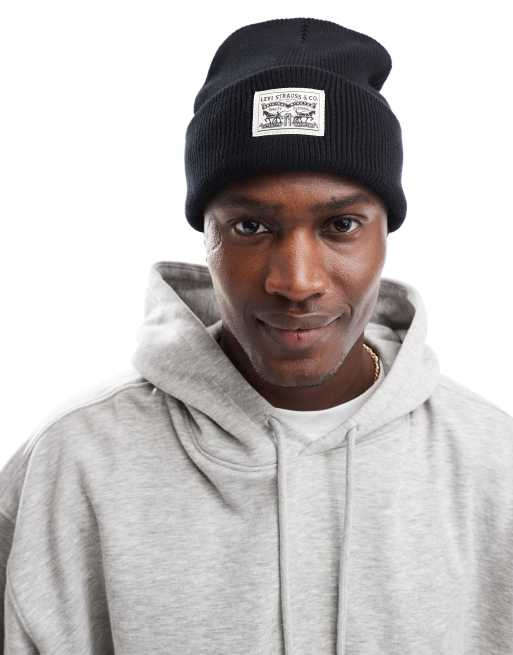 Levi's - Berretto nero in maglia con etichetta del logo
