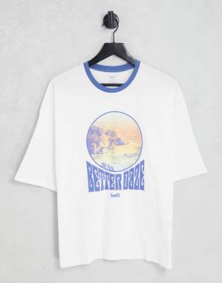 Levi's 'Better Daze' graphic drapey t-shirt in white - ASOS Price Checker