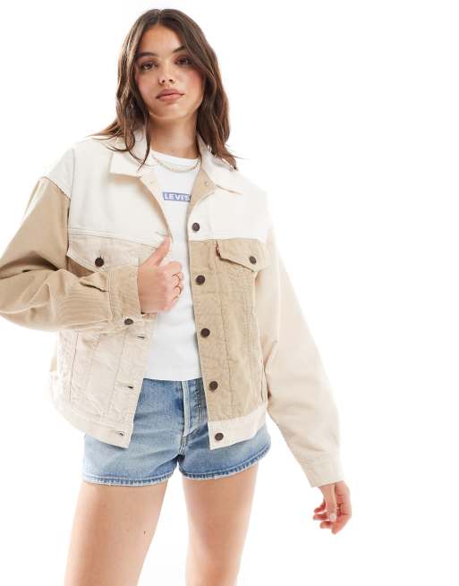 Levi's – Beżowa sztruksowa kurtka typu trucker z pikowaną podszewką w stylu lat 90.