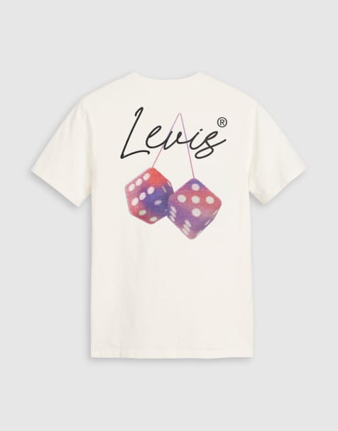 Levi's – Beżowy luźny T-shirt z nadrukiem kości do gry na plecach - view 1