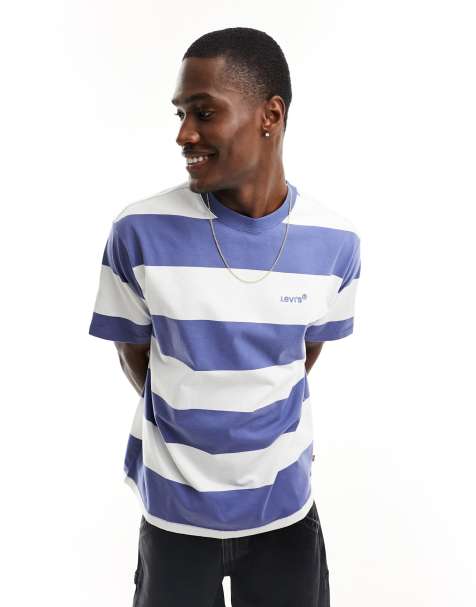 Levi's – Biało-granatowy T-shirt oversize w paski z logo - view 1